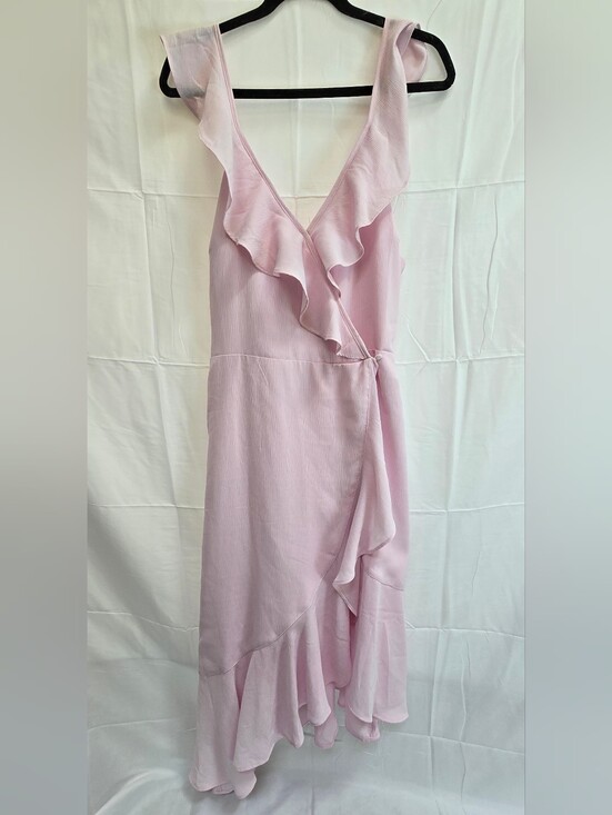 JustFab Dresses & Skirts - JustFab Pink Ruffle Wrap Midi Dress XL NWT Romantic Wedding Guest